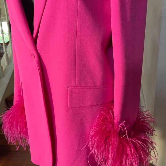 Zara Medium Hot Pink Blazer Jacket With Feathered Cuffed Sleeves Lined NWT - Picture 3 of 11